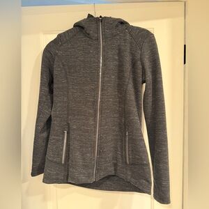 Athleta Stronger Hoodie Faux Fur Lined Jacket Heathered Charcoal Grey